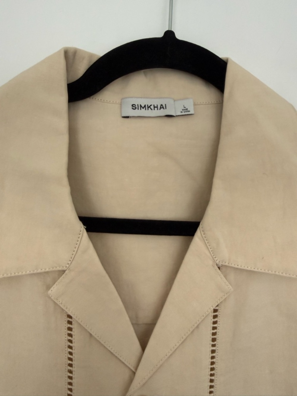 SIMKHAI by Jonathan SIMKHAI 
Beige Short-Sleeve Linen Shirt (PM200163) - Picture 3 of 7